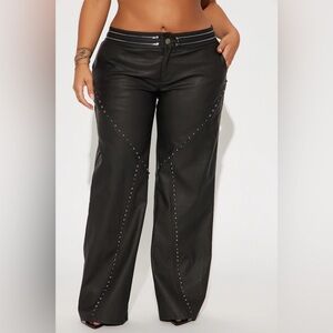 Black Studded Faux Leather Pants NWT
